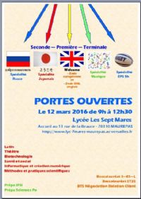 Portes Ouvertes Du Lycee Les Sept Mares De Maurepas. Le samedi 12 mars 2016 à MAUREPAS. Yvelines.  09H00